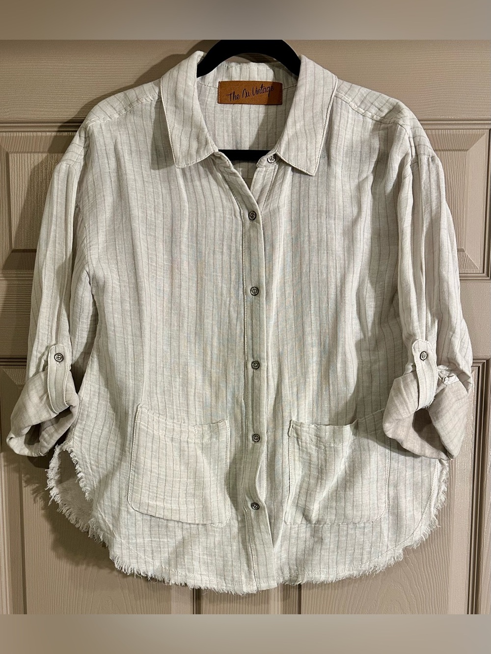The Nu Vintage Cream Striped Utility Jacket